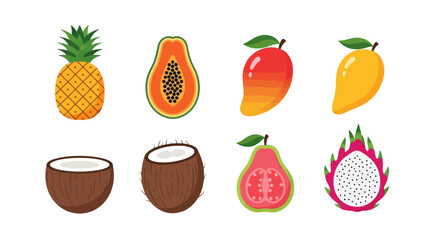Colorful tropical fruits vector illustrations for design and advertising