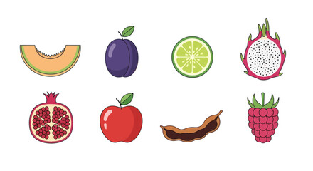 Colorful fruits assortment isolated on white background for design elements