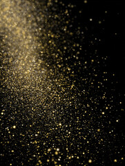 Obraz premium Golden glitter particles floating and sparkling against a dark black background space