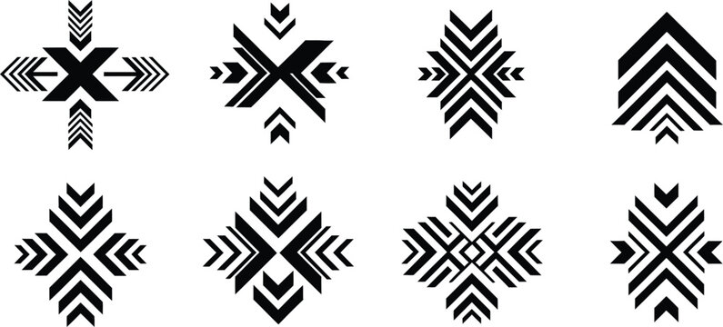 Abstract aztec tribal boho navajo symbols set graphic elements geometric ethnic native american patterns decorative design illustration vector collection on white background.