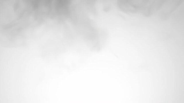 Seamless loop of soft, swirling grayscale smoke slowly dissipating against a pure white void creating a peaceful transition void, subtle movement, overlay