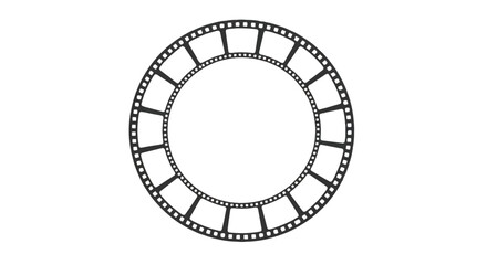 Circular film strip design with multiple frames and sprocket holes, classic movie concept.