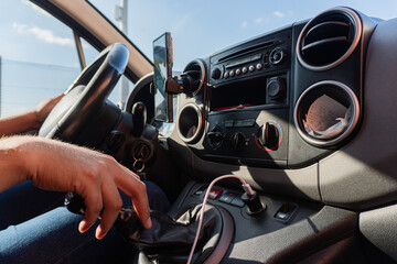 Driving car interior on a road trip adventure