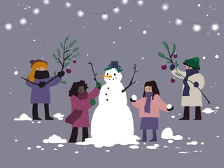 Group of children building the showman.