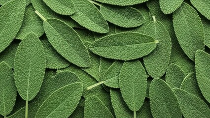 Fototapeta premium A close-up shot showcases a dense collection of fresh, green sage leaves, creating a textured, natural background.