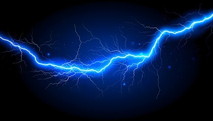 Bright electric lightning bolt striking across a dark blue background with glowing energy.
