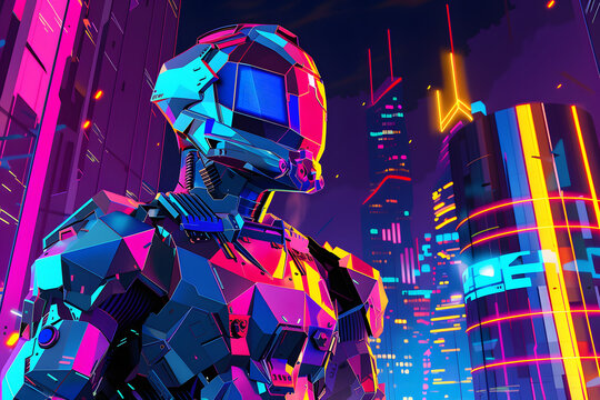 Fototapeta Cartoon Mecha Pilot geometric polygonal armor