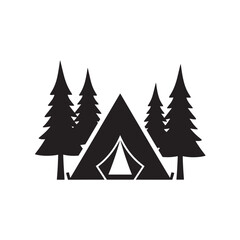 Obraz premium Camping Adventure in the Wilderness A Serene Landscape of Pine Trees and Tent