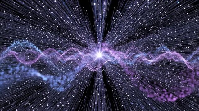 Seamless loop of vibrant blue and purple energy flowing through intricate digital fiber optic lines creating dynamic wave patterns visual effects, movement, power
