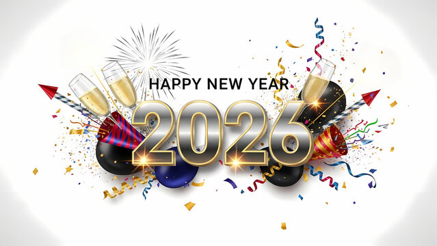 Celebrate New Year 2026 with Champagne, Fireworks, and Confetti