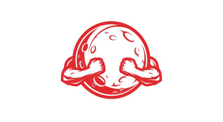 Bold red crescent moon with flexing arms symbol on white background