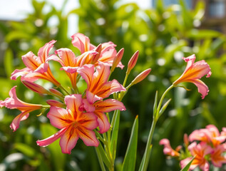 Obraz premium Delicate Pink and Orange Lily Flowers in Bloom 