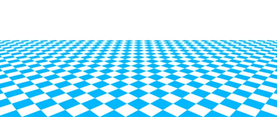 Fototapeten Pony Blue checkerboard floor in perspective. Pool checkered tile pattern background. Retro horizontal chess board grid plane surface. Vintage empty bath room checker stage. Vector kitchen floor  © vika_k