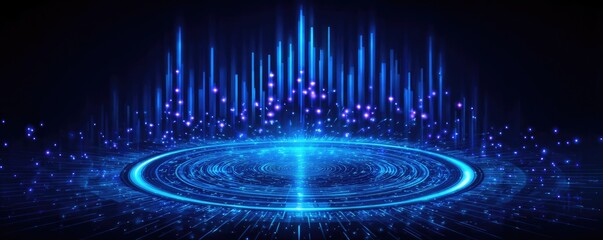 Futuristic ai driven financial management fintech platform concept. Futuristic blue abstract digital wave glowing in dark background.