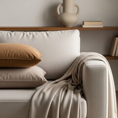 Cozy Sofa with Beige and Brown Pillows