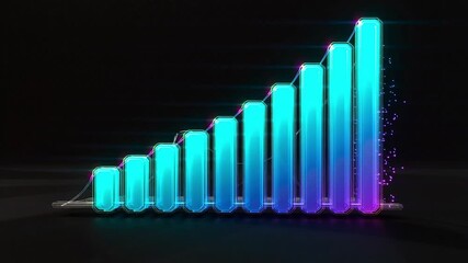 Modern glowing neon business graph showing positive growth and success in a dynamic presentation - Powered by Adobe