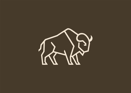 A simple geometric buffalo logo created with clean angular lines highlighting its strong horns and sturdy frame, symbolizing power, resilience, and grounded stability