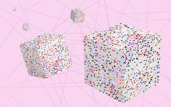 Block-chain illustration on pink background