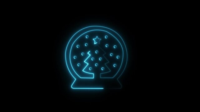 Abstract glowing neon Christmas decoration gift icon animation with dark background.