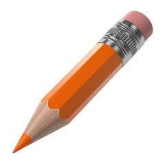 A sharp orange hexagonal pencil with a pink eraser and silver ferrule isolated on a transparent background