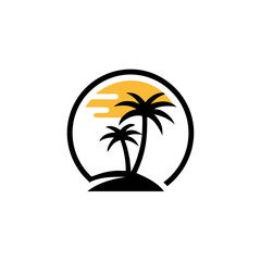 Summer beach logo. Coconut tree, beach resort logo