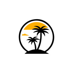 Summer beach logo. Coconut tree, beach resort logo