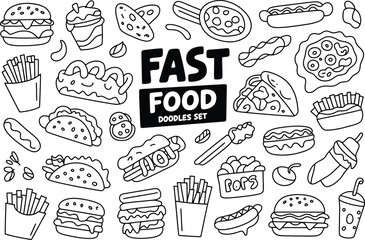 Black and White Fast Food Doodle Illustrations burger