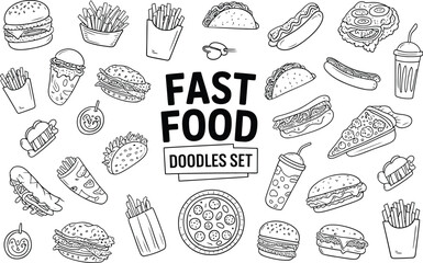 Hand Drawn Fast Food Doodles Set burger hamburger