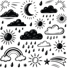 Hand Drawn Weather Icons Collection Black And White