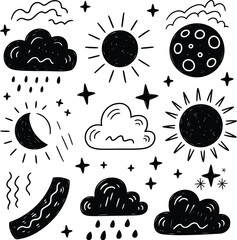 Hand Drawn Weather Icons Set moon clouds