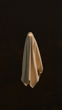 Mysterious Ghost Figure With Glowing Eyes in Dark Setting