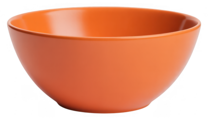A single orange ceramic bowl with a smooth matte finish and a thin rim isolated on a transparent background