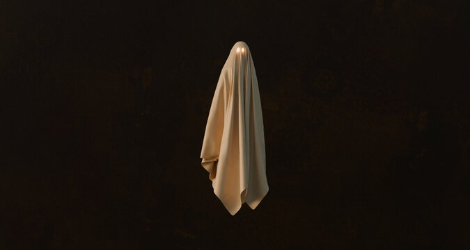 Mysterious Figure Draped in a Cloth Amidst a Dark Backdrop