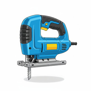 High-angle studio shot of a powerful handheld electric saw isolated on a seamless white background for industrial hardware product cataloging