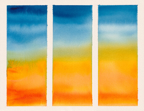 Watercolor Abstract Landscape in Bright Gradient Colors