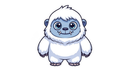 Cute cartoon yeti standing outlined in white