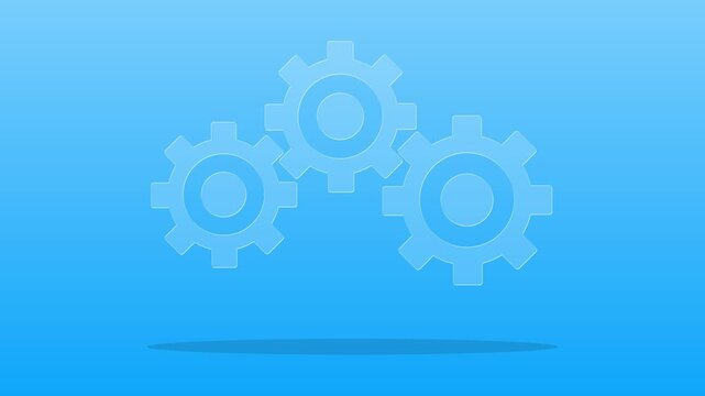 Three Blue Interlocking Cog Wheels on Gradient Background