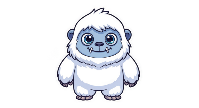 Cute cartoon yeti standing outlined in white