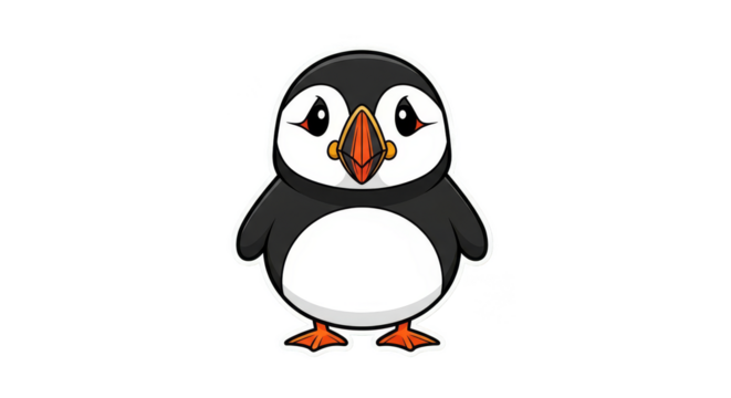 Cute puffin cartoon with shiny outline