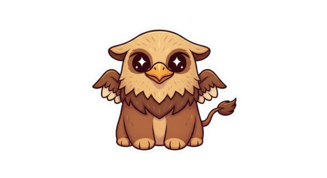 Enchanting cartoon griffin with starry eyes