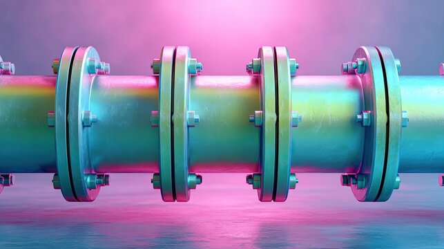 Industrial piping in unique color scheme concept. A vibrant industrial pipe with colorful lighting effects.