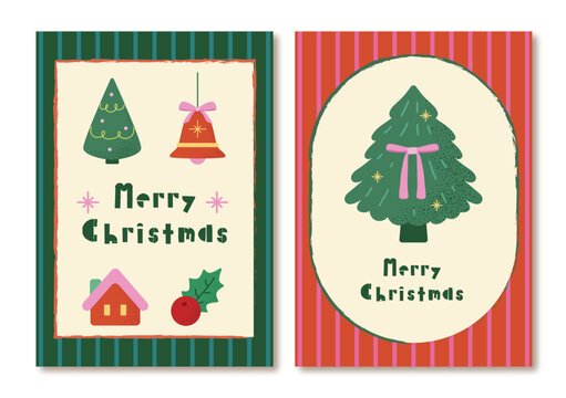 Cute Christmas Card with Christmas Tree Vector Illustration