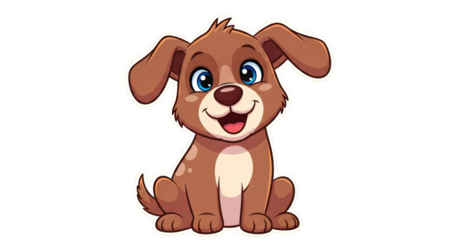 Happy cartoon puppy sits looking delightful