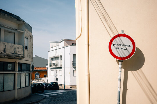 Private Property Sign in a Quiet Urban Street During the Day