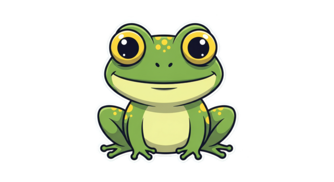 Smiling cartoon frog against black backdrop