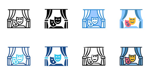 Theatre icon set multiple style vector collection. Editable Stroke 
