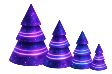 Cosmic christmas trees with glowing neon rings