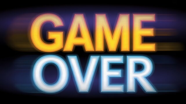 Retro gaming concept with glowing Game Over text for arcade theme design and nostalgic marketing campaign