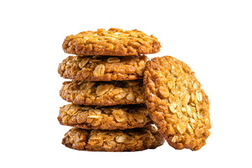 Stack of delicious homemade oatmeal cookies with visible oats and texture on a dark background