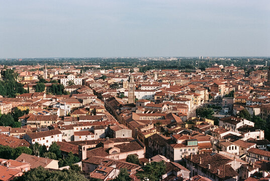 the terracotta rooftops of the Citta Antica in Verona, 35mm film